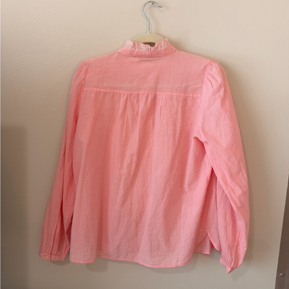 LOFT Pink Ruffle-Front Button Blouse - Picture 2 of 3